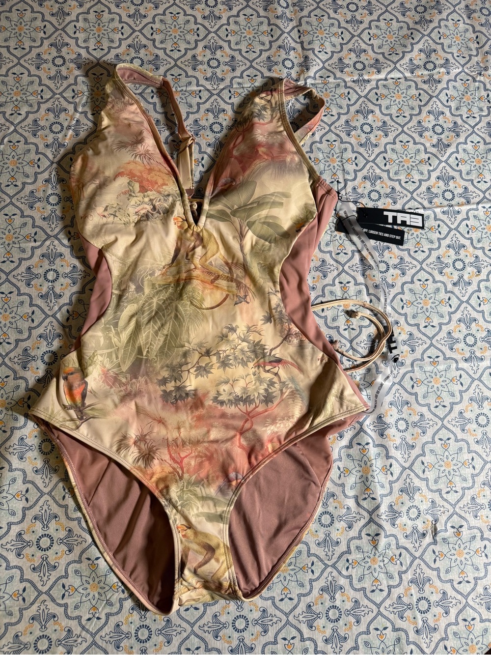 TA3 XL-Long NWT Plungey Monkey Rose One-Piece Swim